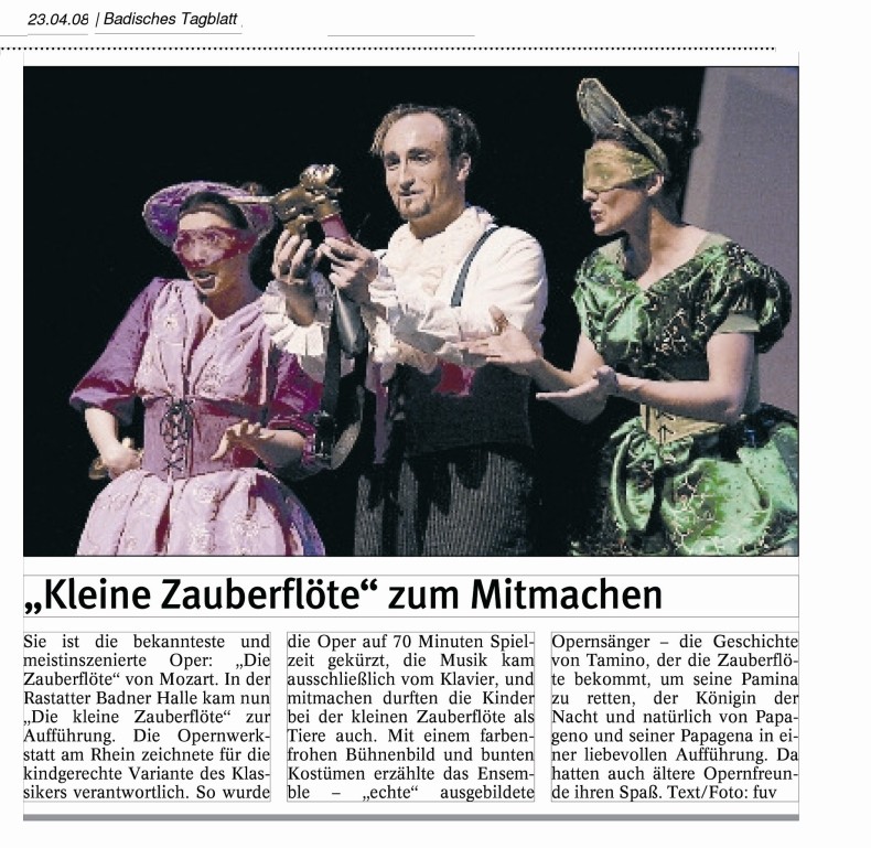 Presserezension zur Aufführung von Die Kleine Zauberflöte in Rastatt